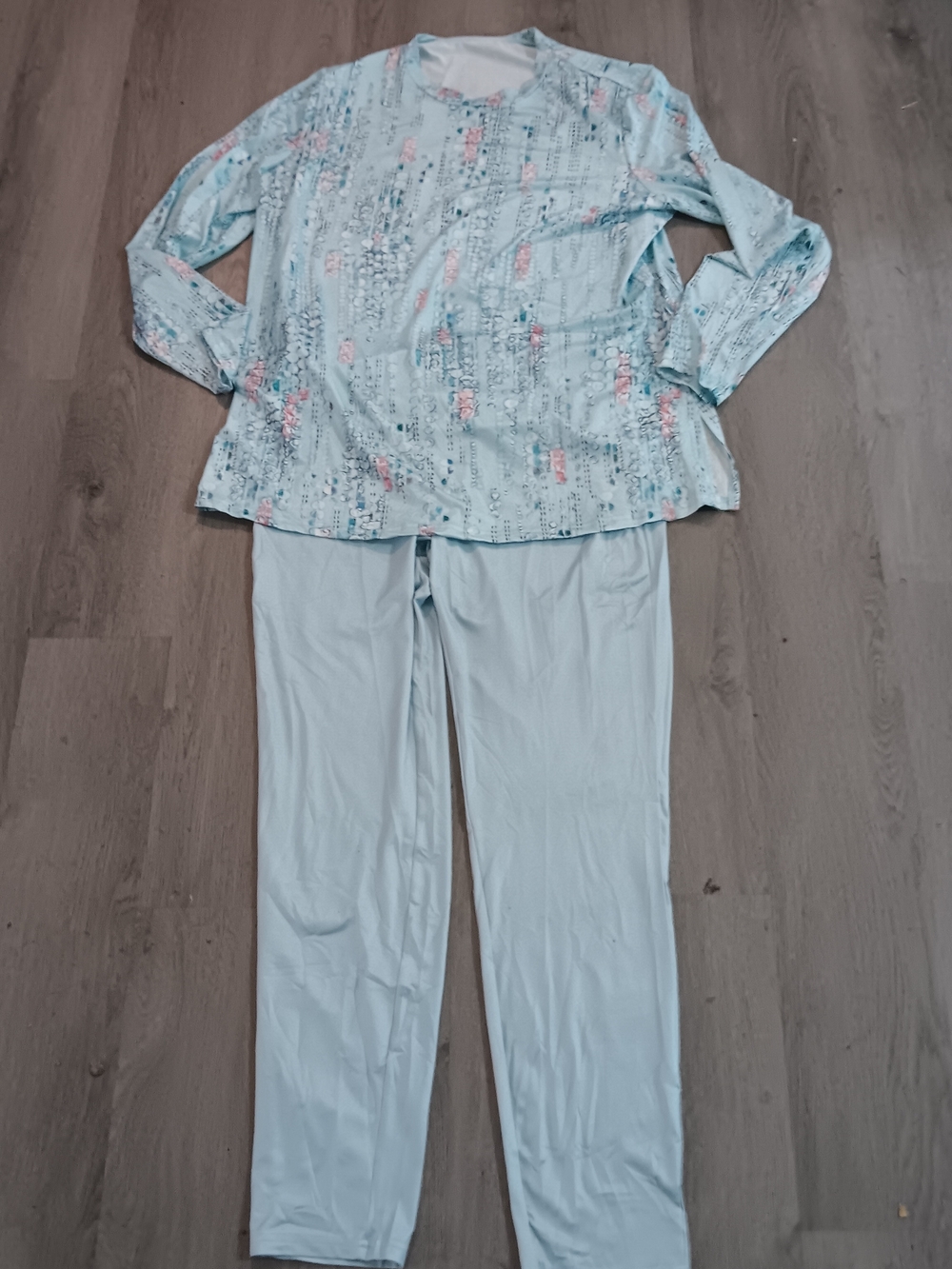 Light Blue Polyester Blend Top And Leggings Set